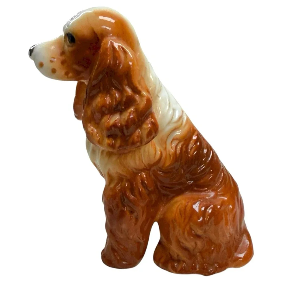 Vintage Cocker Spaniel  Ceramic Dog Figurine Brown /‎ White 3.25